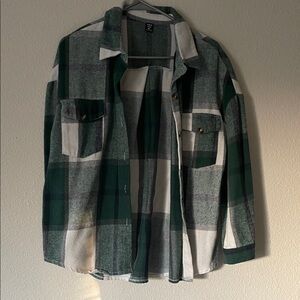 SHEIN Women's Green Plaid Button Down Shirt